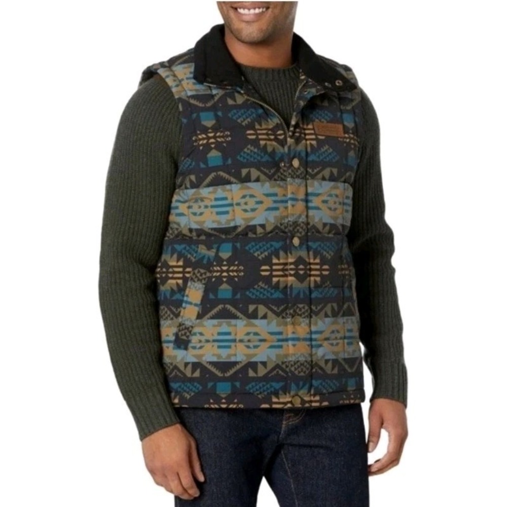Pendleton Men's Cody Puffer Vest Large NWT Journey West Black Blue Geo Print